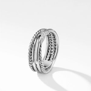 David Yurman X Crossover Band Ring in Sterling Silver with Pavé Diamonds